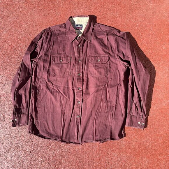 Wrangler Premium Quality Men's Authentic Shirt L Button Up Dark red Heavy Cotton - Picture 1 of 7